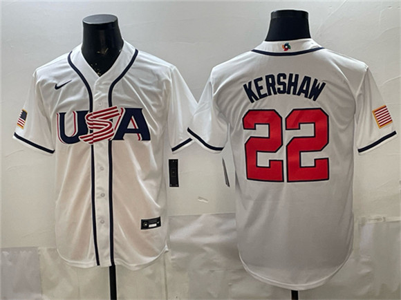 Men's USA Baseball 22 Clayton Kershaw White 2026 World Baseball Classic Home Stadium Stitched Jersey