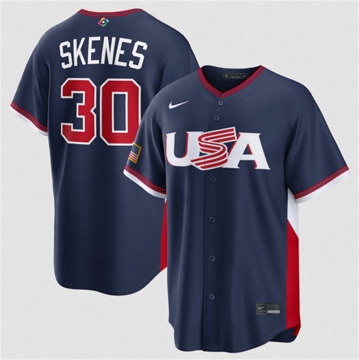 Men's USA Baseball 30 Paul Skenes Navy 2026 World Baseball Classic Road Stadium Stitched Jersey