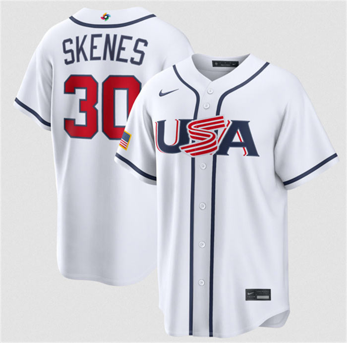 Men's USA Baseball 30 Paul Skenes White 2026 World Baseball Classic Home Stadium Stitched Jersey
