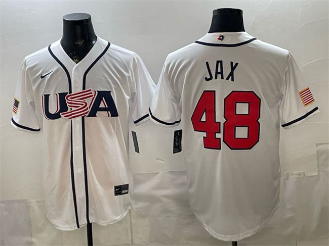 Men's USA Baseball 48 Griffin Jax White 2026 World Baseball Classic Home Stadium Stitched Jersey
