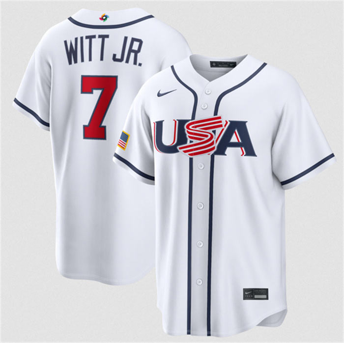 Men's USA Baseball 7 Bobby Witt Jr. White 2026 World Baseball Classic Home Stadium Stitched Jersey