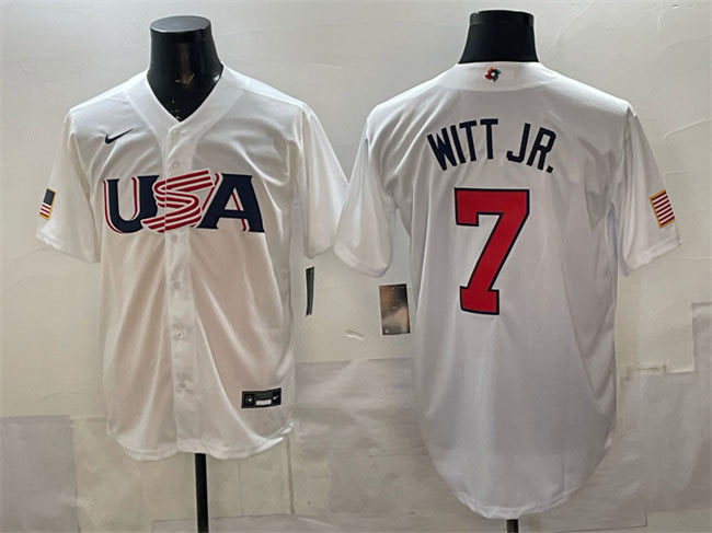 Men's USA Baseball 7 Bobby Witt Jr. White World Baseball Classic Stitched Jersey
