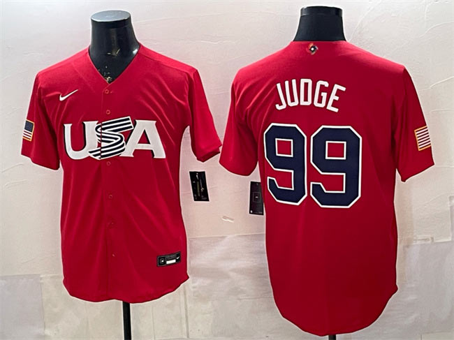 Men's USA Baseball 99 Aaron Judge Red World Baseball Classic Stitched Jersey