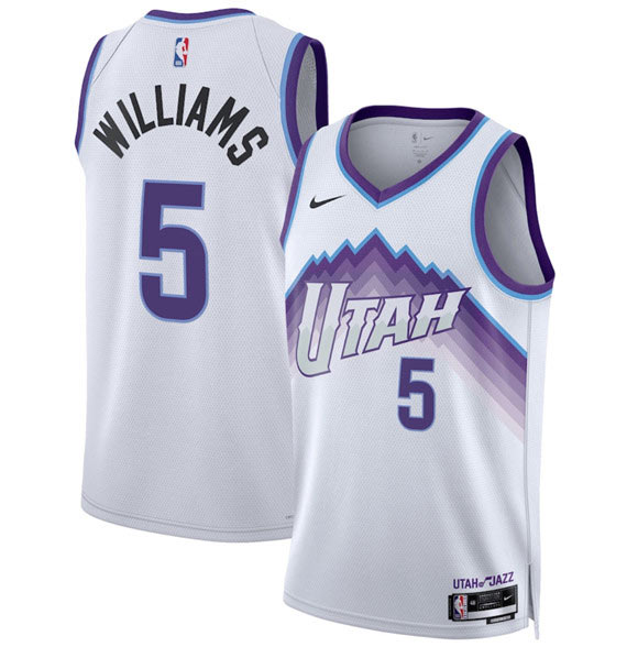 Men's Utah Jazz 5 Cody Williams White 2025 Association Edition Stitched Basketball Jersey