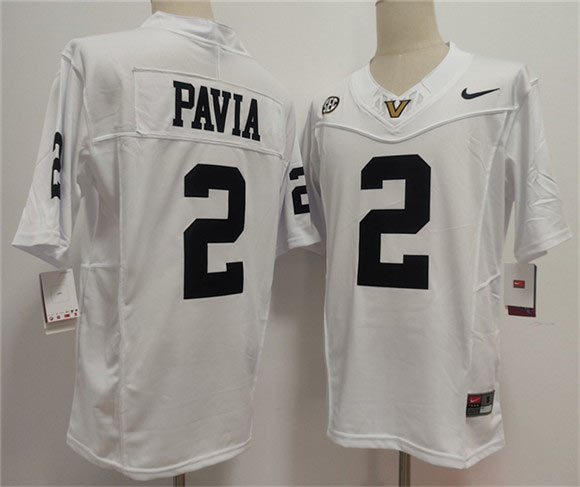 Men's Vanderbilt Commodores 2 Diego Pavia White 2024 F.U.S.E. Vapor Limited Stitched Football Jersey