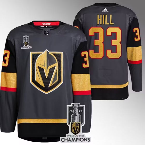 Men's Vegas Golden Knights 33 Adin Hill Gray 2023 Stanley Cup Champions Stitched Jersey