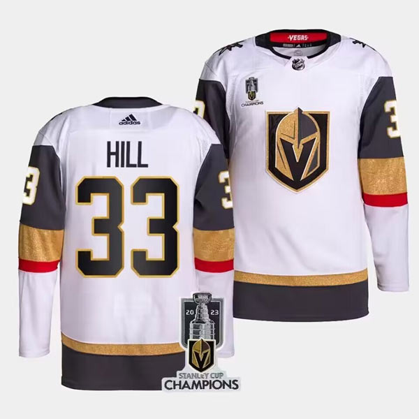 Men's Vegas Golden Knights 33 Adin Hill White 2023 Stanley Cup Champions Stitched Jersey