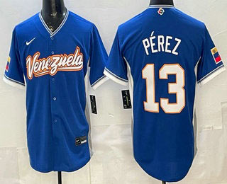 Men's Venezuela 13 Salvador Perez Blue 2026 World Baseball Classic Cool Base Jersey