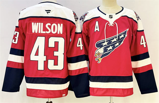 Men's Washington Capitals 43 Tom Wilson Red With A Patch Stitched Hockey Jersey