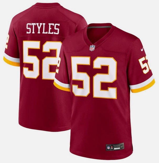 Men's Washington Commanders 52 Sonny Styles Burgundy 2026 NFL Draft Game Jersey
