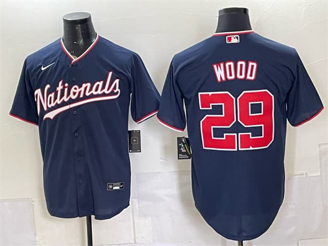 Men's Washington Nationals 29 James Wood Navy Stitched Baseball Jersey Men's Washington Nationals 29 James Wood Navy Stitched Baseball Jersey