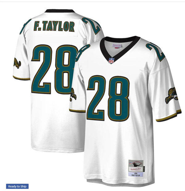 Mens Jacksonville Jaguars 28 Fred Taylor Mitchell&Ness White Legacy Throwback Jersey
