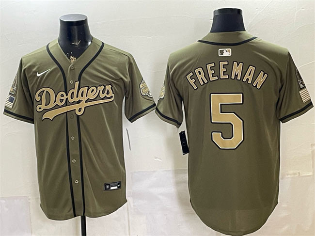 Mens Los Angeles Dodgers 5 Freddie Freeman Olive 2026 Armed Forces Day Stitched Baseball Jersey