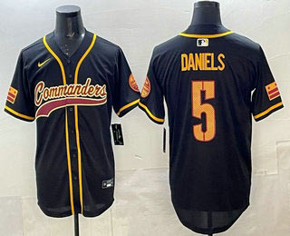Mens Washington Commanders 5 Jayden Daniels Black Limited Stitched Baseball Jersey