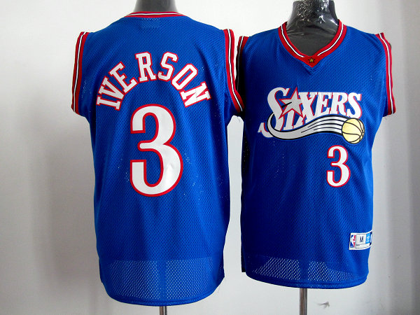 NBA Philadelphia 76ERS 3 Allen Iverson Soul Throwback Blue Jersey