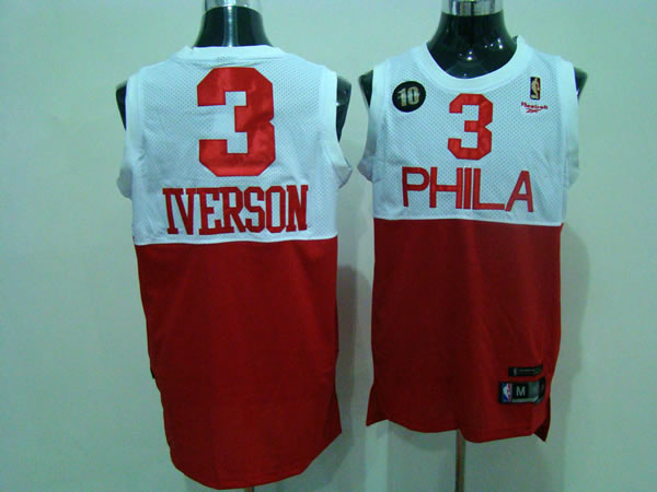 NBA Philadelphia 76ERS 3 Allen Iverson Soul Throwback White Red Jersey