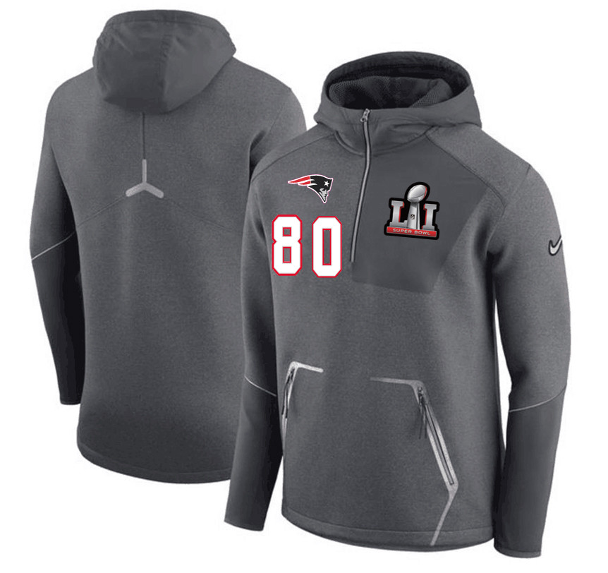 New England Patriots 80 Danny Amendola Super Bowl LI Bound Team Half Zip Performance Pullover Hoodie Gray