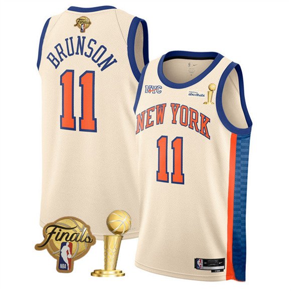 New Yok Knicks 11 Jalen Brunson Cream 2026 Finals Patch And Finals Champions Patch City Edition Stitched Basketball Jersey New Yok Knicks 11 Jalen Brunson Cream 2026 Finals Patch And Finals Champions Patch City Edition Stitched Basketball Jersey