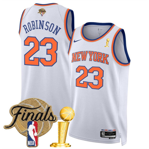 New Yok Knicks 23 Mitchell Robinson White 2026 Finals Patch And Finals Champions Patch Association Edition Stitched Basketball Jersey New Yok Knicks 23 Mitchell Robinson White 2026 Finals Patch And Finals Champions Patch Association Edition Stitched Basketball Jersey