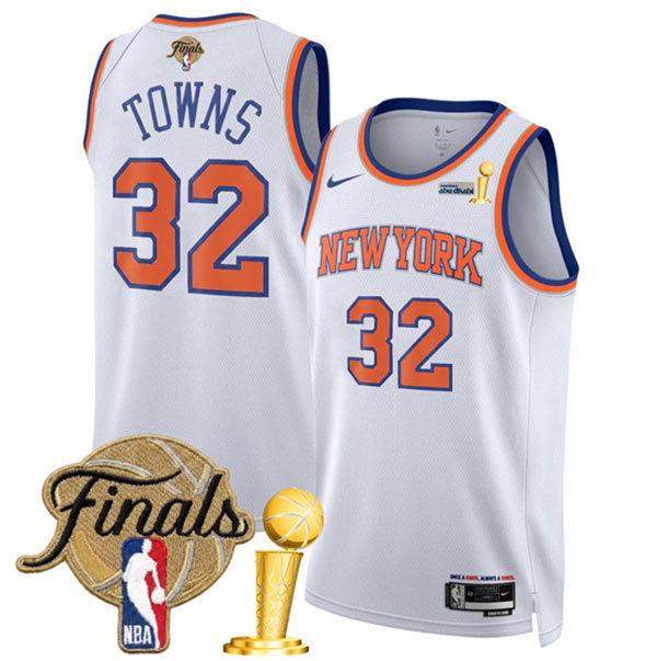 New Yok Knicks 32 Karl Anthony Towns White 2026 Finals Patch And Finals Champions Patch Association Edition Stitched Basketball Jersey New Yok Knicks 32 Karl Anthony Towns White 2026 Finals Patch And Finals Champions Patch Association Edition Stitched Basketball Jersey