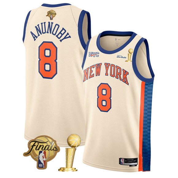New Yok Knicks 8 OG Anunoby Cream 2026 Finals Patch And Finals Champions Patch City Edition Stitched Basketball Jersey New Yok Knicks 8 OG Anunoby Cream 2026 Finals Patch And Finals Champions Patch City Edition Stitched Basketball Jersey