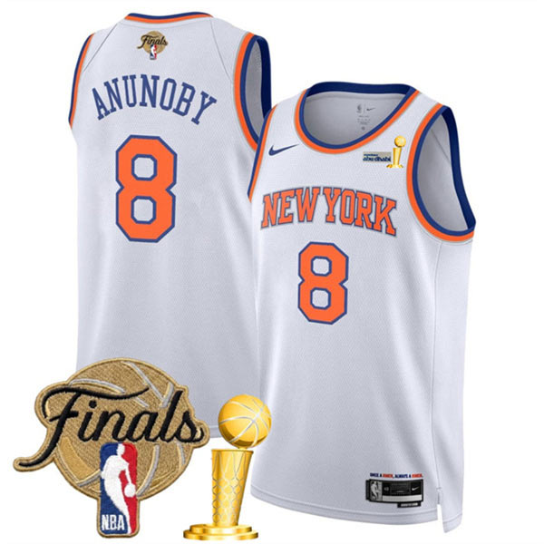 New Yok Knicks 8 OG Anunoby White 2026 Finals Patch And Finals Champions Patch Association Edition Stitched Basketball Jersey New Yok Knicks 8 OG Anunoby White 2026 Finals Patch And Finals Champions Patch Association Edition Stitched Basketball Jersey