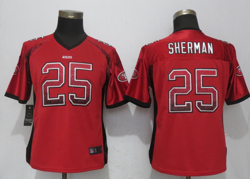 49ers Richard Sherman Red Women Drift Fashion Jersey