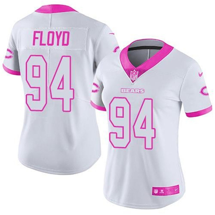 Bears 94 Leonard Floyd White Pink Women Rush Limited Jersey
