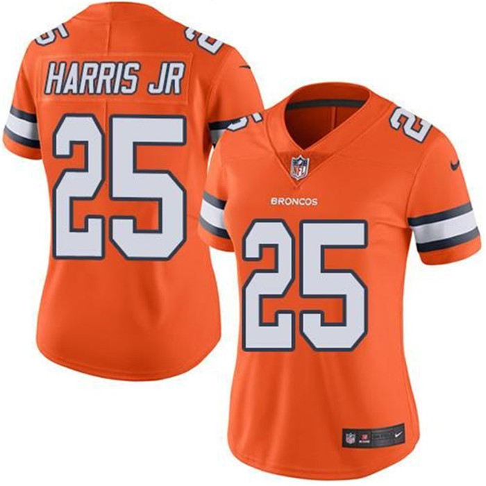  Broncos 25 Chris Harris Jr Orange Women Color Rush Limited Jersey