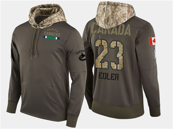 Canucks 23 Alexander Edler Olive Salute To Service Pullover Hoodie
