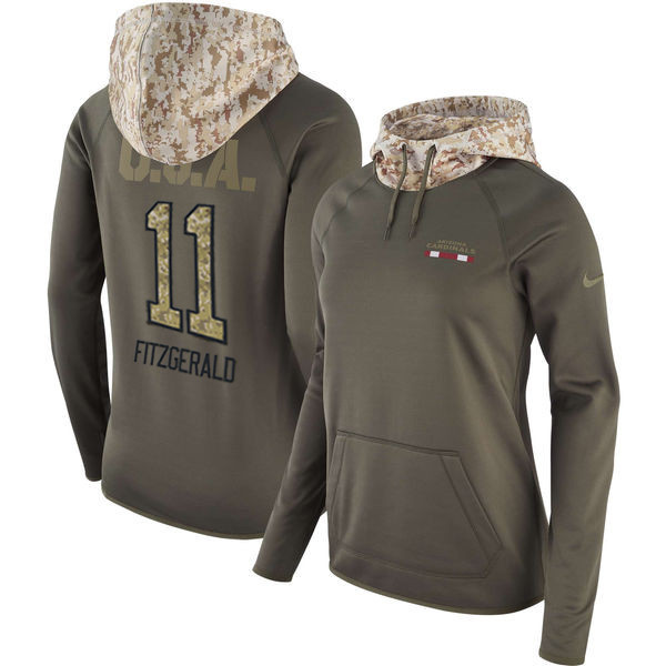 Cardinals 11 Larry Fitzgerald Olive Women Salute To Service Pullover Hoodie