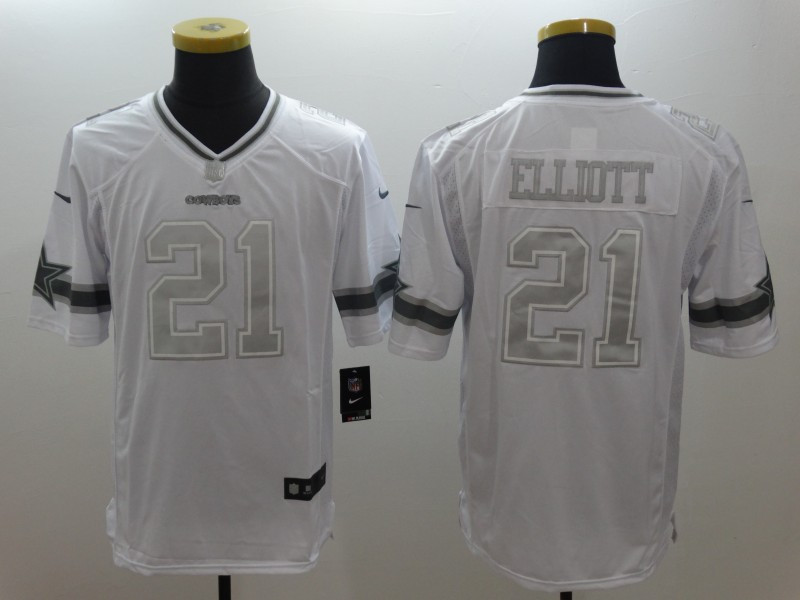 Cowboys 21 Ezekiel Elliott White Platinum Limited Jersey