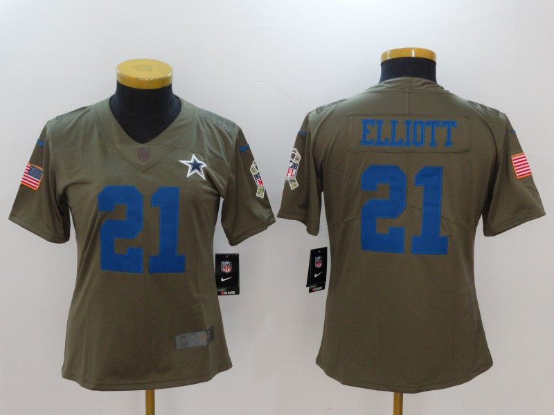  Cowboys 21 Ezekiel Elliott Women Olive Salute To Service Limited Jersey