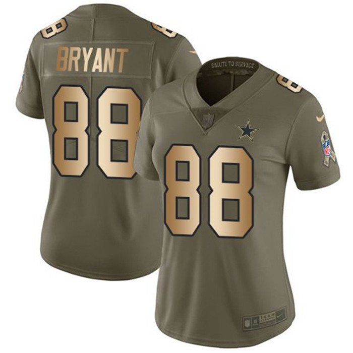  Cowboys 88 Dez Bryant Olive Gold Women Salute To Service Limited Jersey