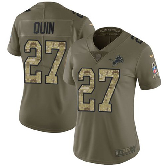 Detroit Lions 27 Glover Quin Olive Camo Women Salute To Service Limited Jersey