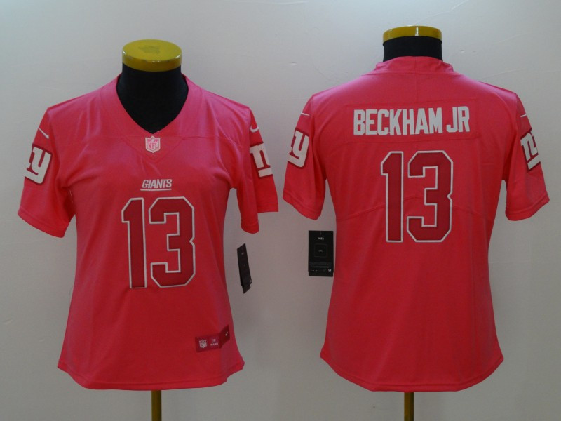 Giants 13 Odell Beckham Jr Pink Fashion Women Limited Jersey