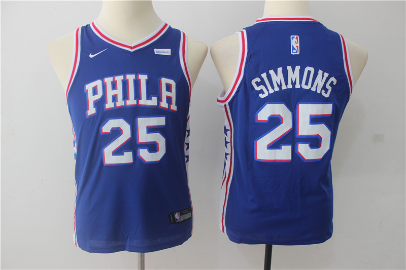 NBA Philadelphia 76ers #25 Ben Simmons Youth Jersey 2017 18 New Season Blue Jersey
