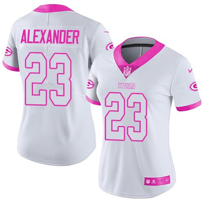 Packers 23 Jaire Alexander White Pink Women Rush Limited Jersey
