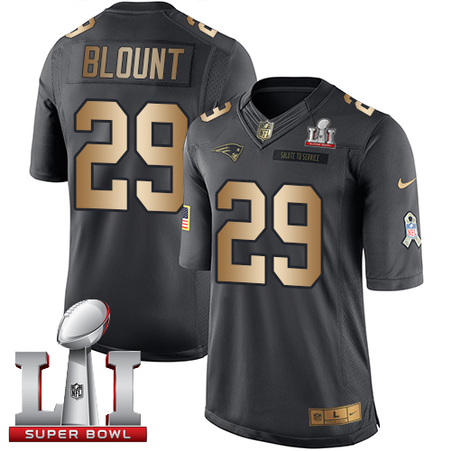 Patriots 29 LeGarrette Blount Black Super Bowl LI 51 Men Stitched NFL Limited Gold Salute To Service Jersey