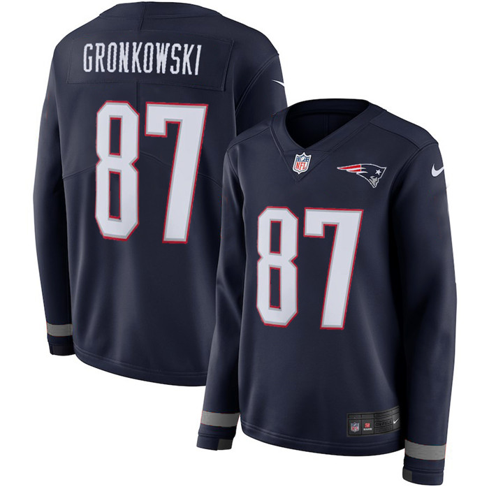 Patriots 87 Rob Gronkowski Navy Women Long Sleeve Limited Jersey