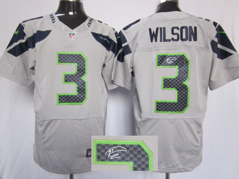  Seahawks 3 Russell Wilson Gray Signature Edition Elite Jersey