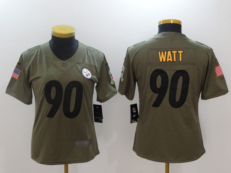 Steelers 90 T.J. Watt Women Olive Salute To Service Limited Jersey