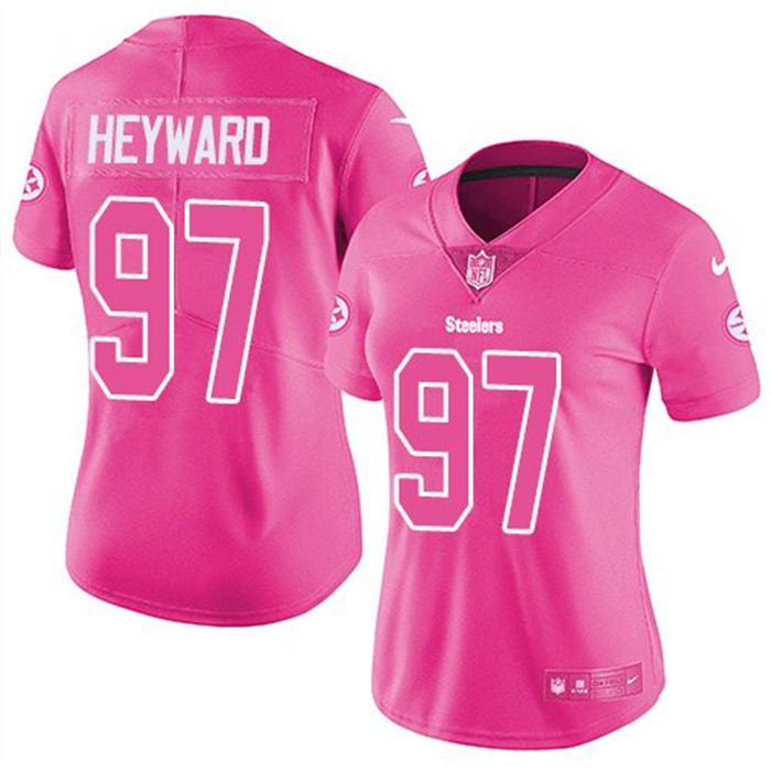 Steelers 97 Cameron Heyward Pink Women Rush Limited Jersey