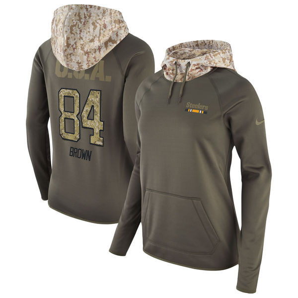 Steers 84 Antonio Brown Olive Women Salute To Service Pullover Hoodie