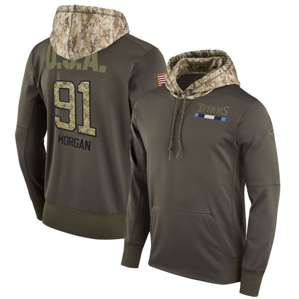  Titans 91 Derrick Morgan Olive Salute To Service Pullover Hoodie