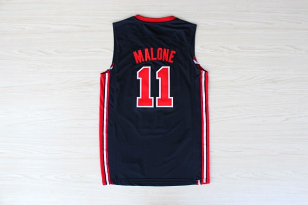  USA 1992 Olympic Dream Team One 11 Karl Malone Retro Blue Basketball Jerseys