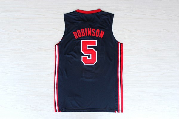 USA 1992 Olympic Dream Team One 5 David Robinson Retro Blue Basketball Jerseys