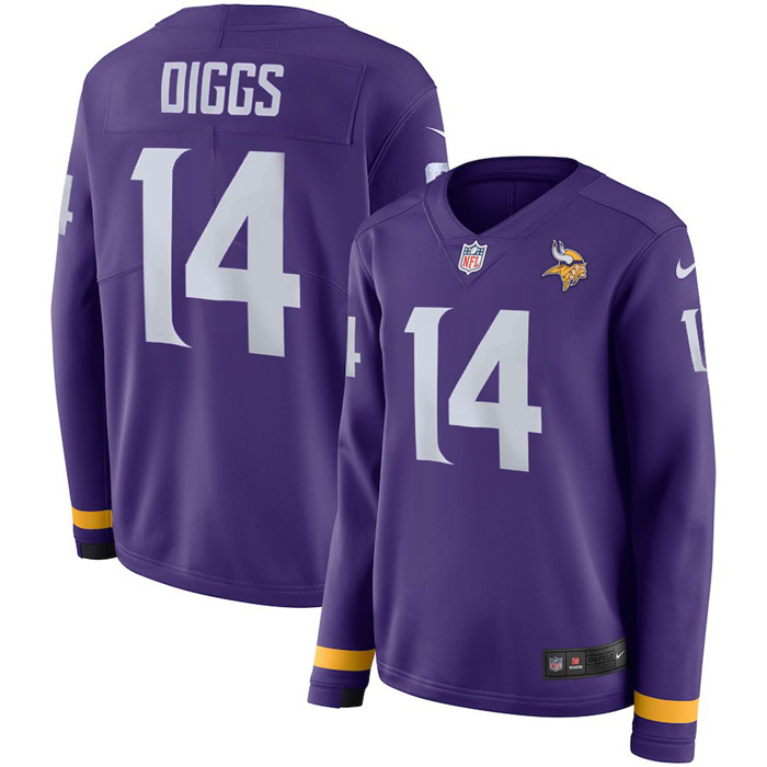 Vikings 14 Stefon Diggs Purple Women Long Sleeve Limited Jersey