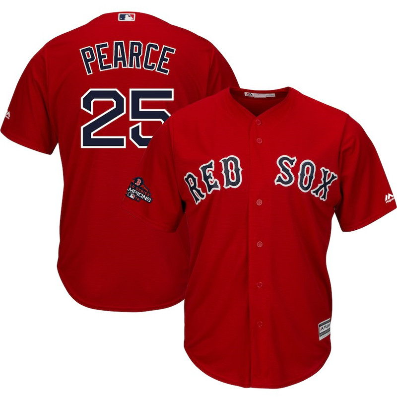 Red Sox 25 Steve Pearce Scarlet 2018 World Series Champions Team Logo Player Jersey