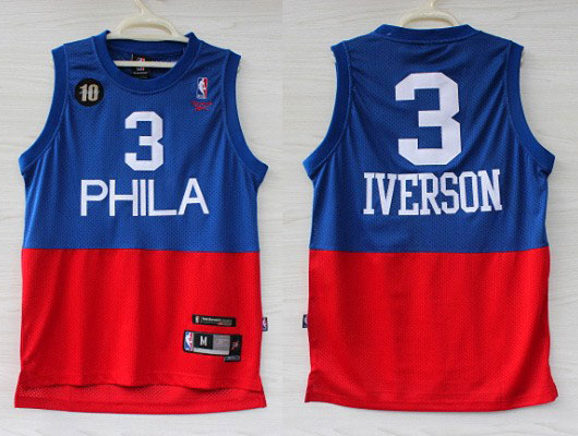 Reebok NBA Philadelphia 76ers 3 Allen Iverson New Rev30 Swingman Throwback Split Blue Red Jersey